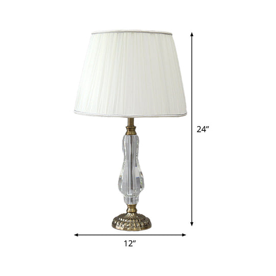 Tapered Drum Crystal Table Light With Contemporary Fabric Shade - Small White Desk Lamp