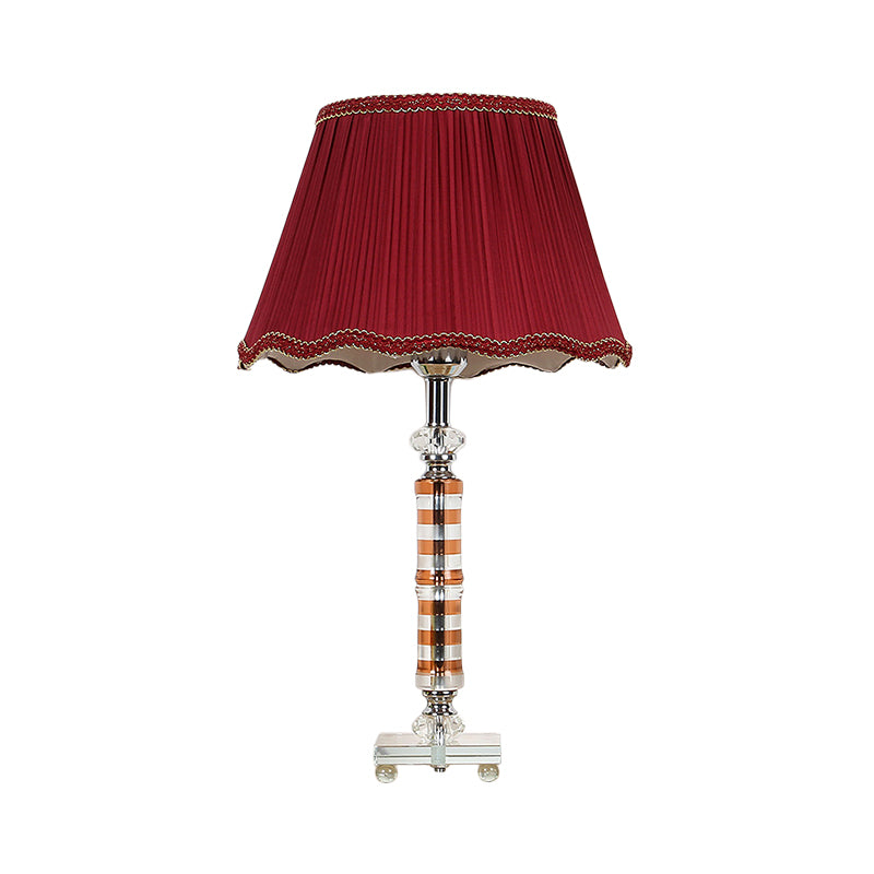 Red Modernist Hand-Cut Crystal Task Lamp: Cylindrical Design With 1 Head For Reading