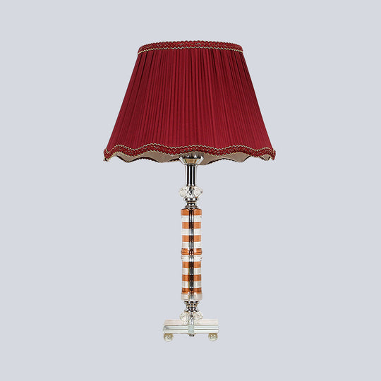 Red Modernist Hand-Cut Crystal Task Lamp: Cylindrical Design With 1 Head For Reading