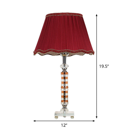 Red Modernist Hand-Cut Crystal Task Lamp: Cylindrical Design With 1 Head For Reading