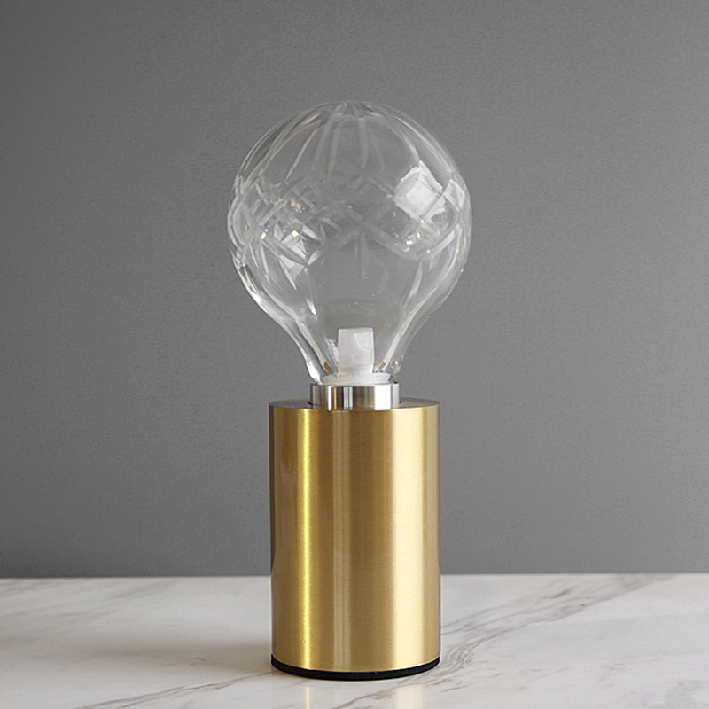 Led Sphere Task Light - Modern Clear Glass Nightstand Lamp With Metal Base In Gold Finish