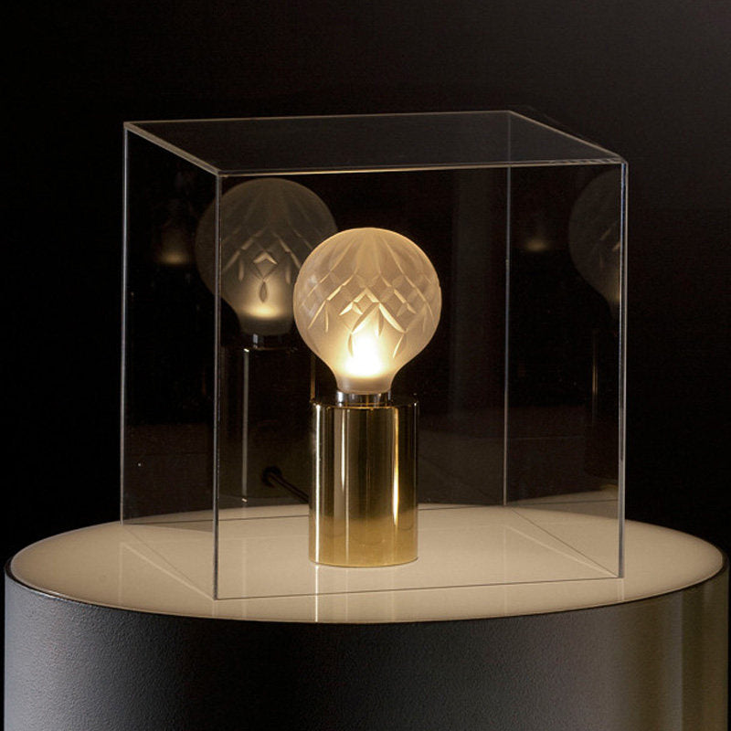 Led Sphere Task Light - Modern Clear Glass Nightstand Lamp With Metal Base In Gold Finish