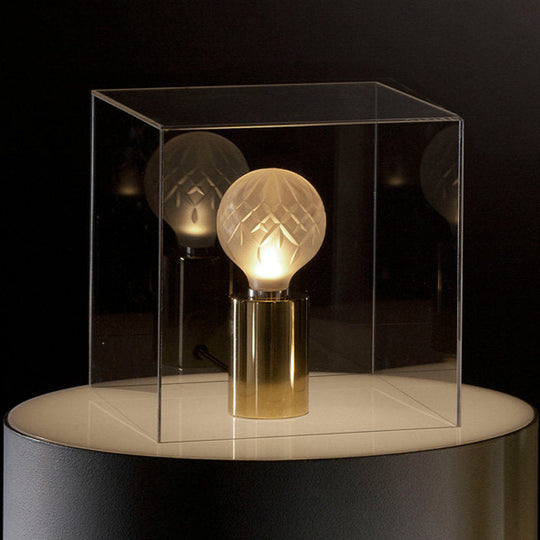 Led Sphere Task Light - Modern Clear Glass Nightstand Lamp With Metal Base In Gold Finish