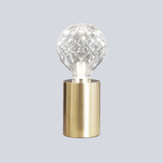 Led Sphere Task Light - Modern Clear Glass Nightstand Lamp With Metal Base In Gold Finish