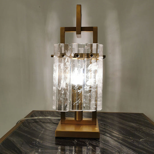 Modern Gold Desk Lamp With Beveled Crystal - Perfect Nightstand Light For Bedroom