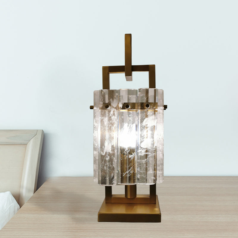 Modern Gold Desk Lamp With Beveled Crystal - Perfect Nightstand Light For Bedroom