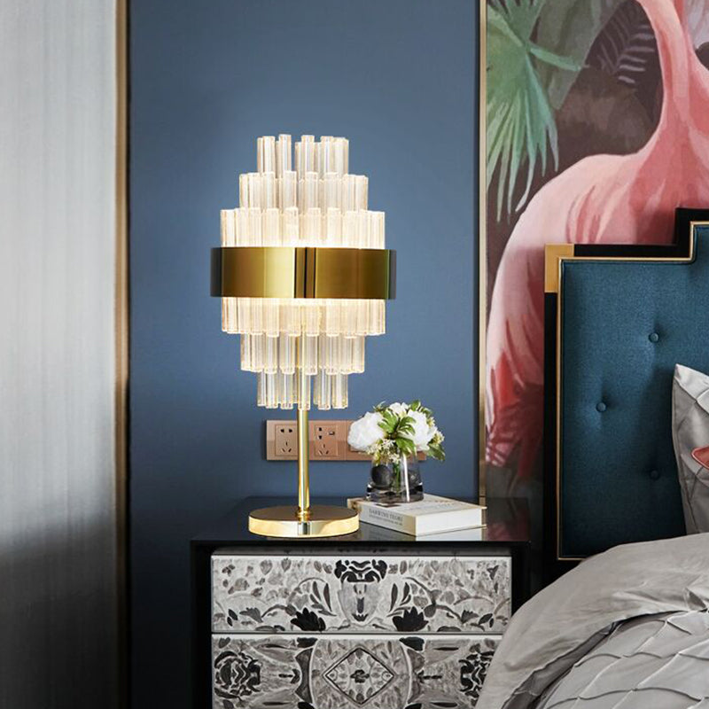 Modern Gold Led Bedside Table Lamp With Hand-Cut Crystal Shade