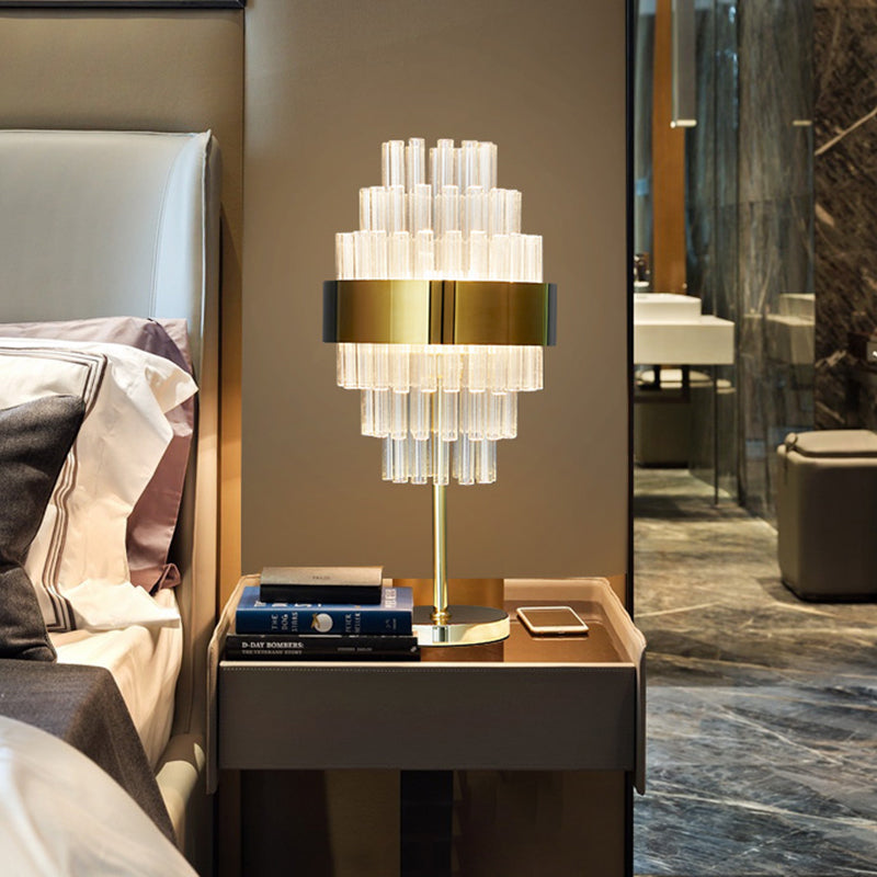 Modern Gold Led Bedside Table Lamp With Hand-Cut Crystal Shade