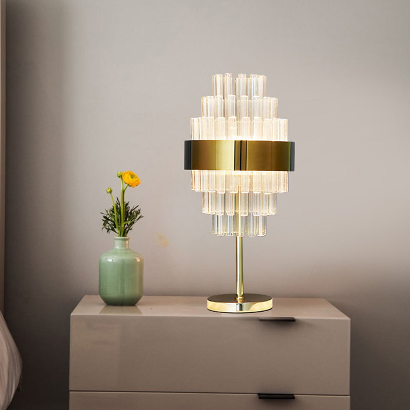 Modern Gold Led Bedside Table Lamp With Hand-Cut Crystal Shade