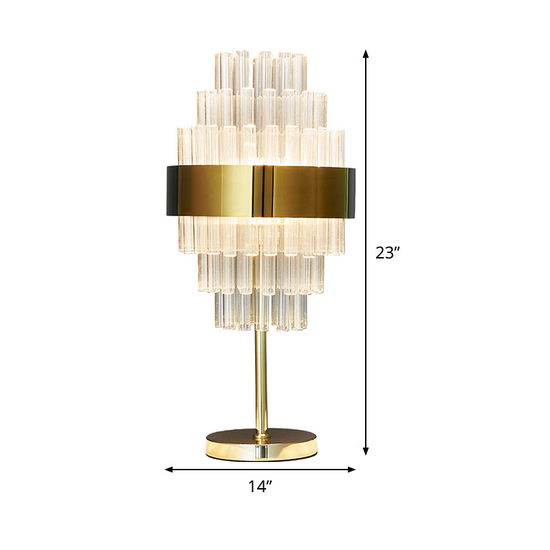 Modern Gold Led Bedside Table Lamp With Hand-Cut Crystal Shade