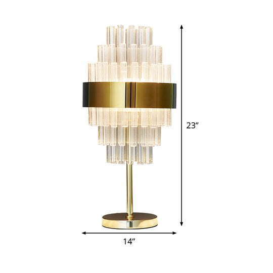 Modern Gold Led Bedside Table Lamp With Hand-Cut Crystal Shade