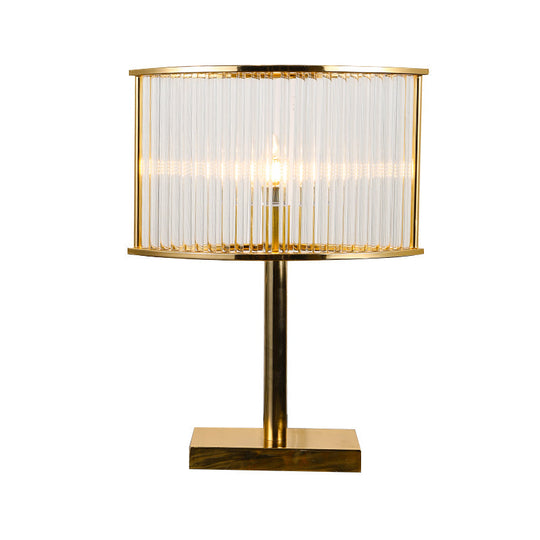 Modernist Clear Crystal Table Light With Gold Metal Pedestal