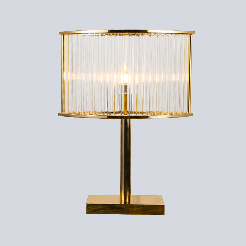 Modernist Clear Crystal Table Light With Gold Metal Pedestal