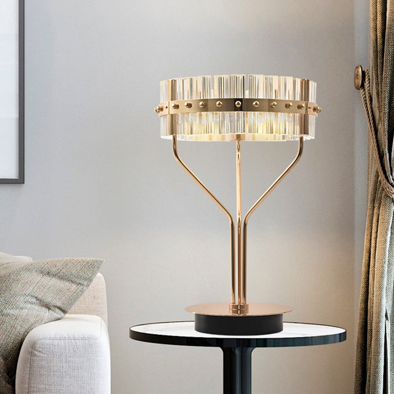 Gold Led Desk Light - Contemporary Crystal Night Table Lamp