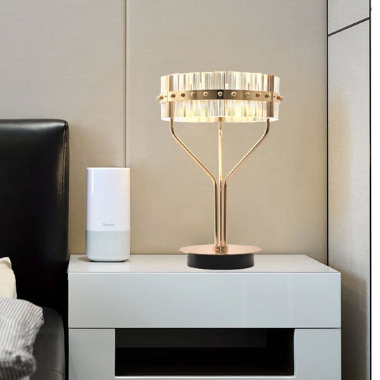 Gold Led Desk Light - Contemporary Crystal Night Table Lamp