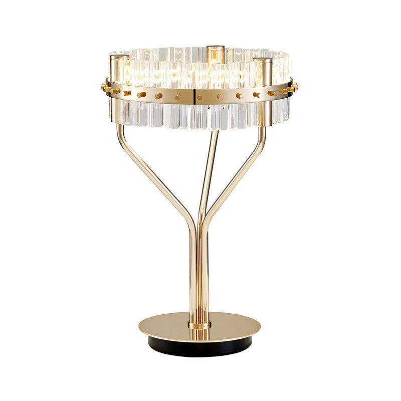 Gold Led Desk Light - Contemporary Crystal Night Table Lamp