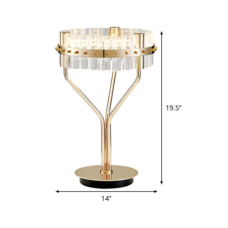 Gold Led Desk Light - Contemporary Crystal Night Table Lamp