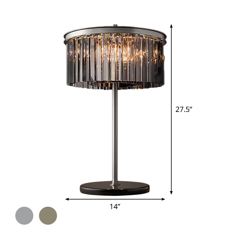 Modern Led Crystal Table Lamp Smoke Gray/Chrome For Living Room Desk