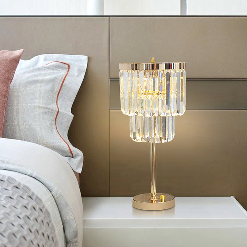 Modernist Gold Led Reading Lamp With Beveled Crystal Shade