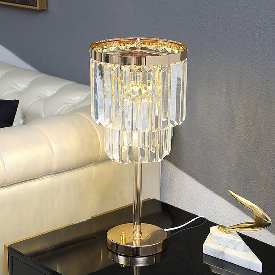 Modernist Gold Led Reading Lamp With Beveled Crystal Shade