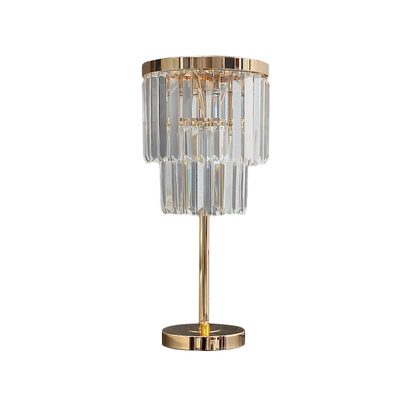 Modernist Gold Led Reading Lamp With Beveled Crystal Shade