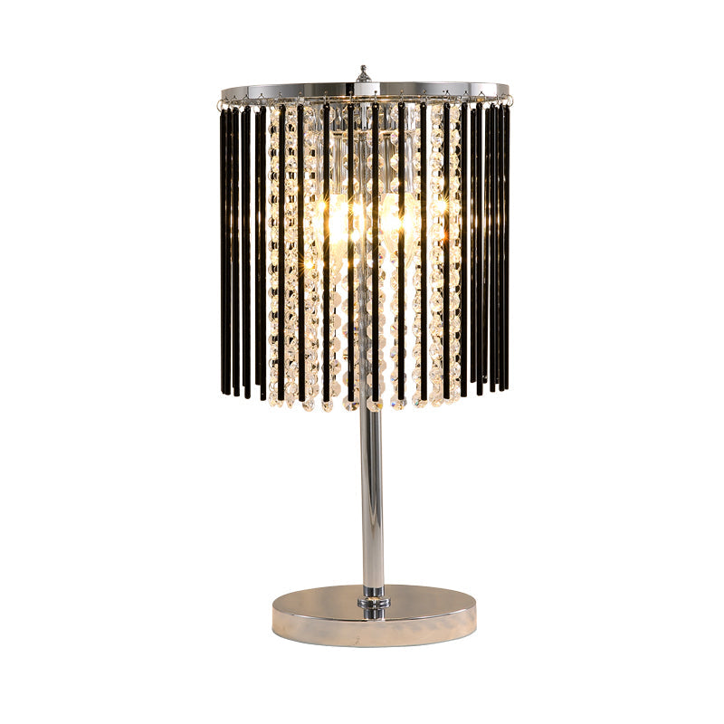 Modern Chrome Small Desk Lamp With Crystal Bead Shade - 2 Heads Study Table Light