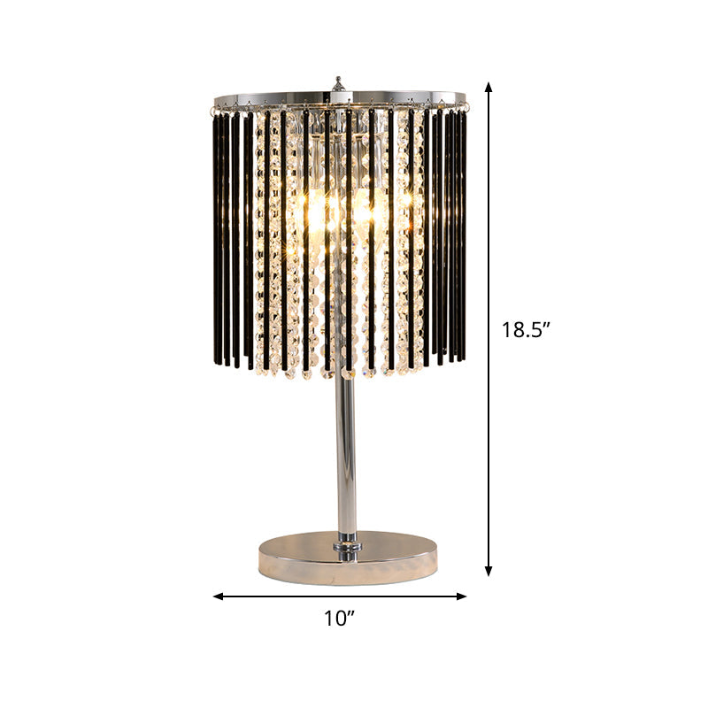 Modern Chrome Small Desk Lamp With Crystal Bead Shade - 2 Heads Study Table Light