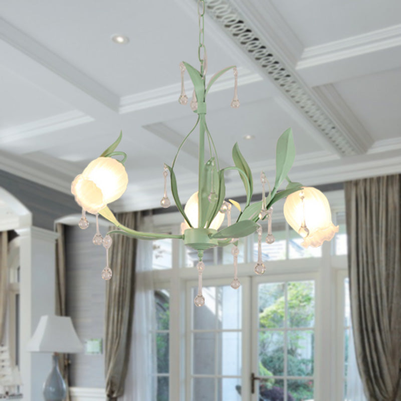 Opaline Glass Led Pendant Chandelier Light Korean Garden Floral Design Available In Pink/Green Ideal