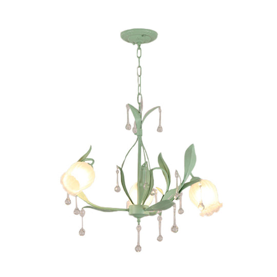 Opaline Glass Led Pendant Chandelier Light Korean Garden Floral Design Available In Pink/Green Ideal