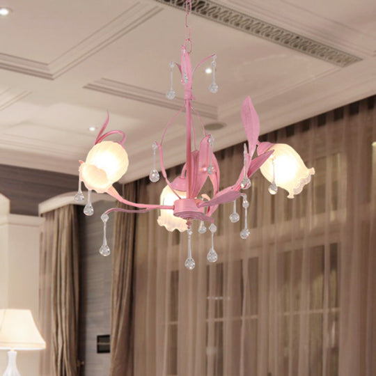 Opaline Glass Led Pendant Chandelier Light Korean Garden Floral Design Available In Pink/Green Ideal