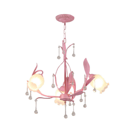 Opaline Glass Led Pendant Chandelier Light Korean Garden Floral Design Available In Pink/Green Ideal