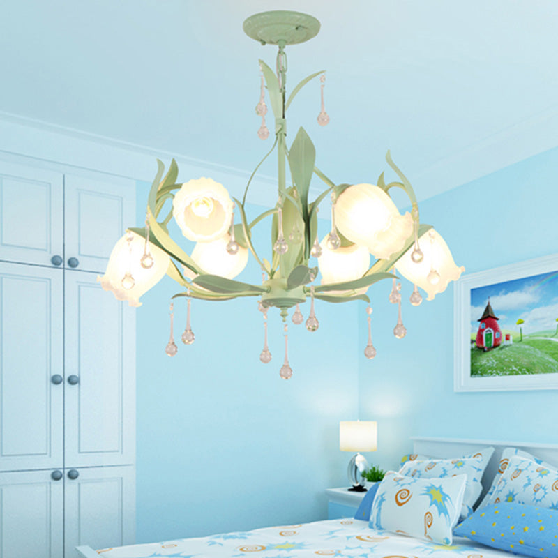 Opaline Glass Led Pendant Chandelier Light Korean Garden Floral Design Available In Pink/Green Ideal