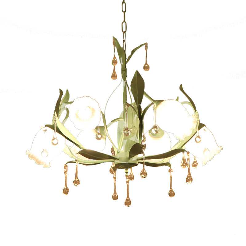 Opaline Glass Led Pendant Chandelier Light Korean Garden Floral Design Available In Pink/Green Ideal