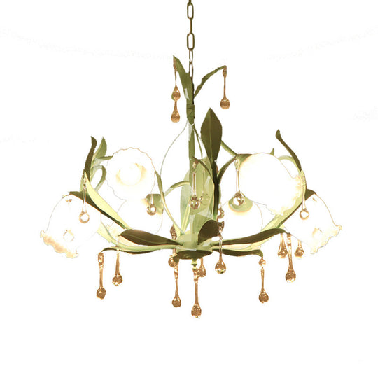 Opaline Glass Led Pendant Chandelier Light Korean Garden Floral Design Available In Pink/Green Ideal