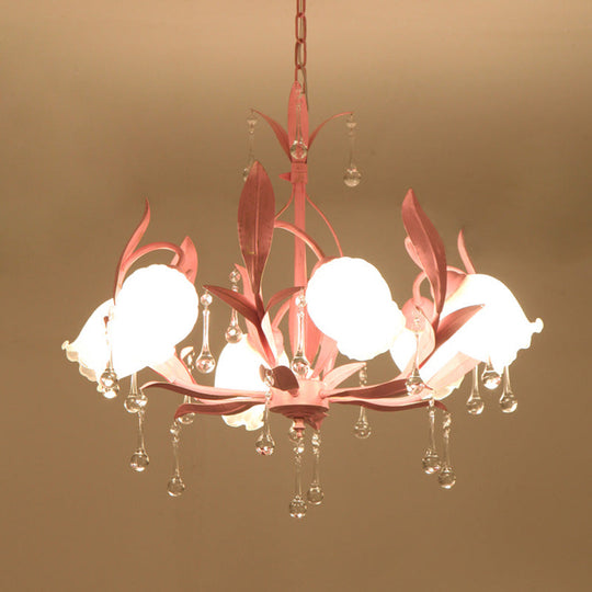 Opaline Glass Led Pendant Chandelier Light Korean Garden Floral Design Available In Pink/Green Ideal