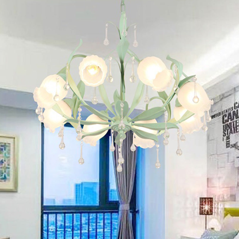 Opaline Glass Led Pendant Chandelier Light Korean Garden Floral Design Available In Pink/Green Ideal