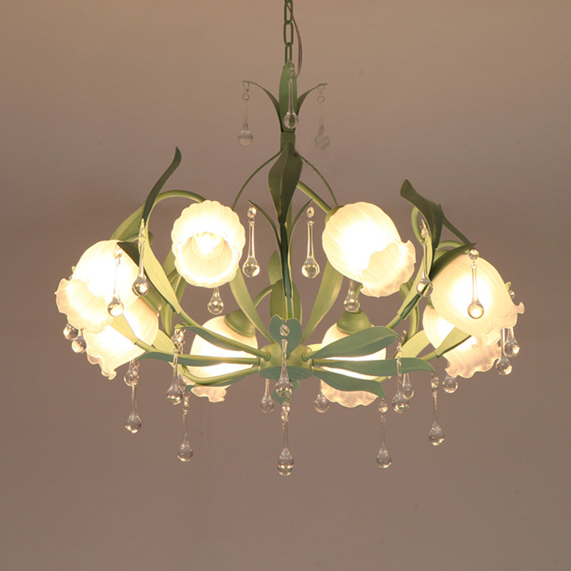 Opaline Glass Led Pendant Chandelier Light Korean Garden Floral Design Available In Pink/Green Ideal