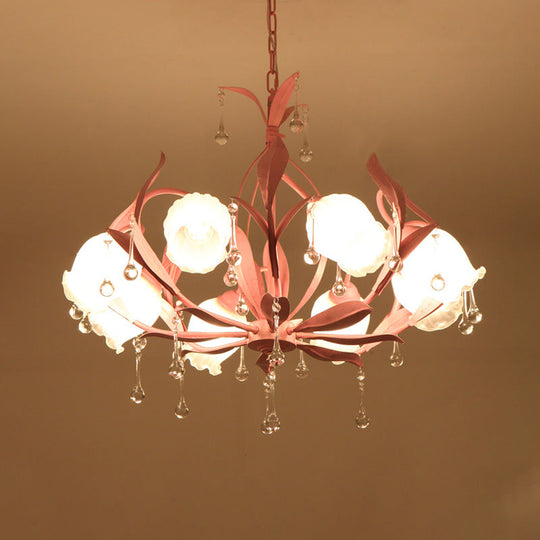 Opaline Glass Led Pendant Chandelier Light Korean Garden Floral Design Available In Pink/Green Ideal