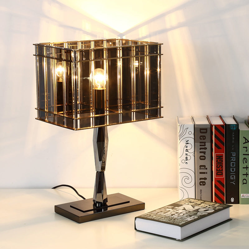 Modernist Smoke Crystal Desk Lamp With Metal Pedestal