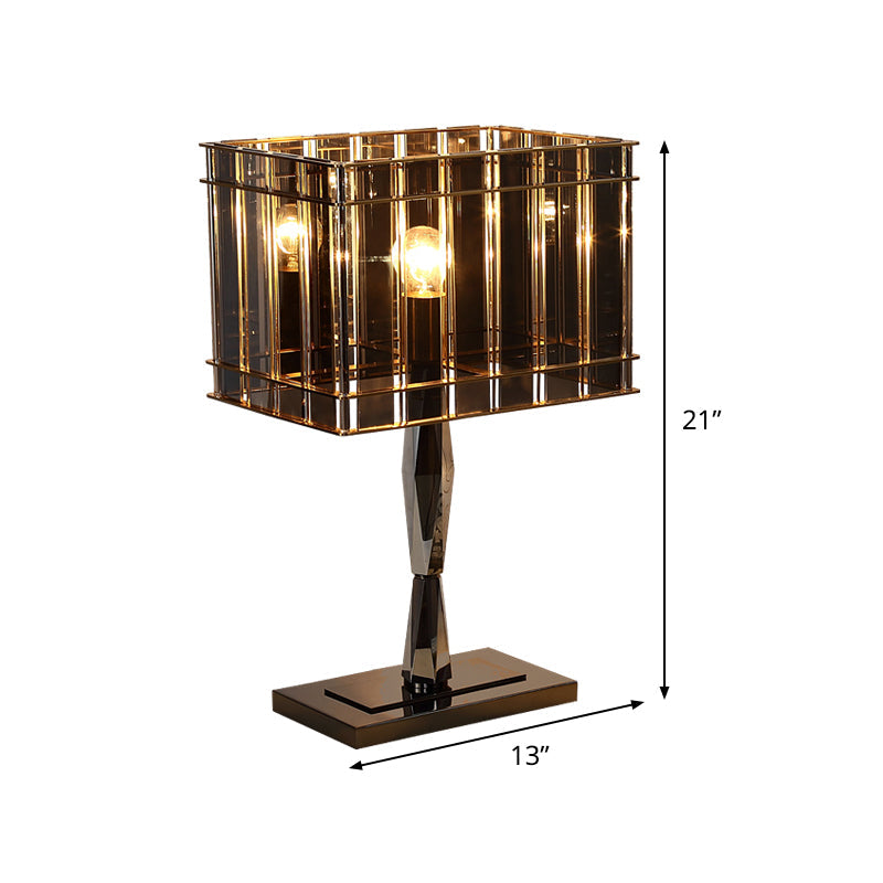 Modernist Smoke Crystal Desk Lamp With Metal Pedestal