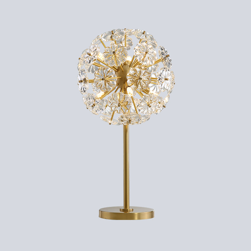 Contemporary Gold Table Lamp With 6 Floral-Shaped Clear Crystal Heads