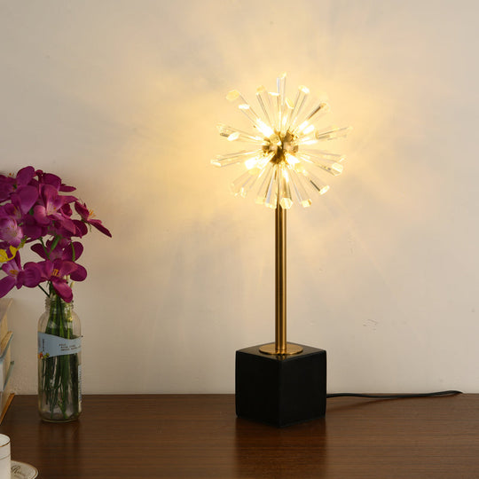 Modern Gold Crystal Nightstand Lamp With Marble Base - 6 Head Stamen Task Light