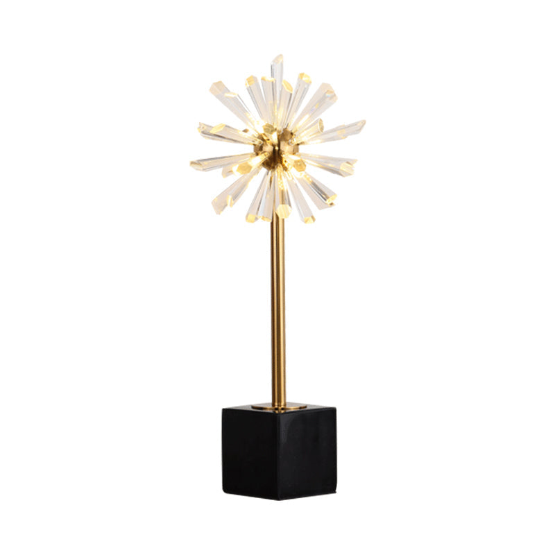 Modern Gold Crystal Nightstand Lamp With Marble Base - 6 Head Stamen Task Light