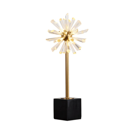 Modern Gold Crystal Nightstand Lamp With Marble Base - 6 Head Stamen Task Light