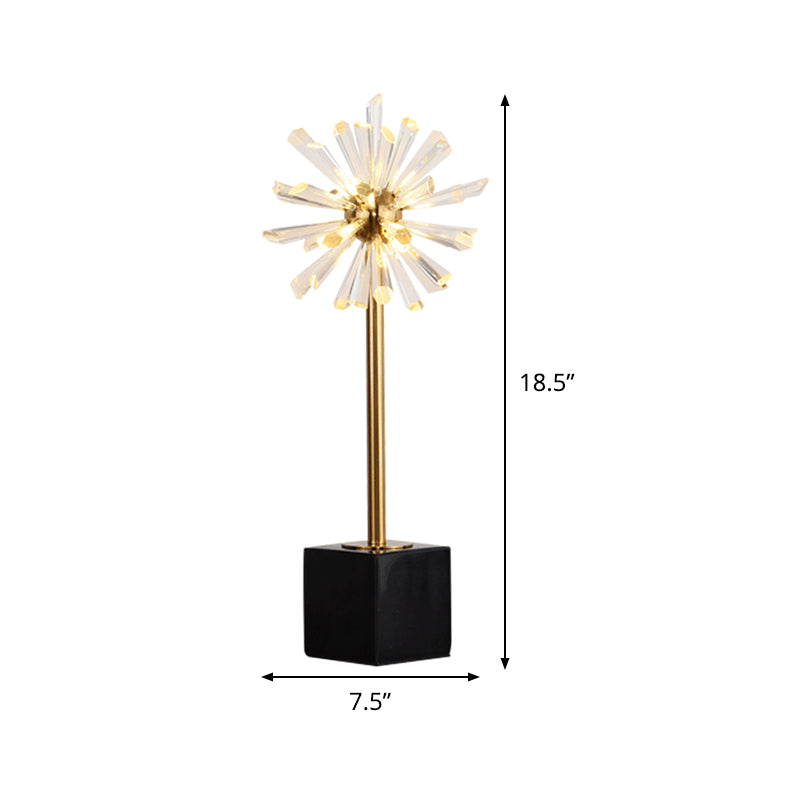 Modern Gold Crystal Nightstand Lamp With Marble Base - 6 Head Stamen Task Light