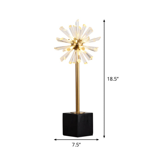 Modern Gold Crystal Nightstand Lamp With Marble Base - 6 Head Stamen Task Light