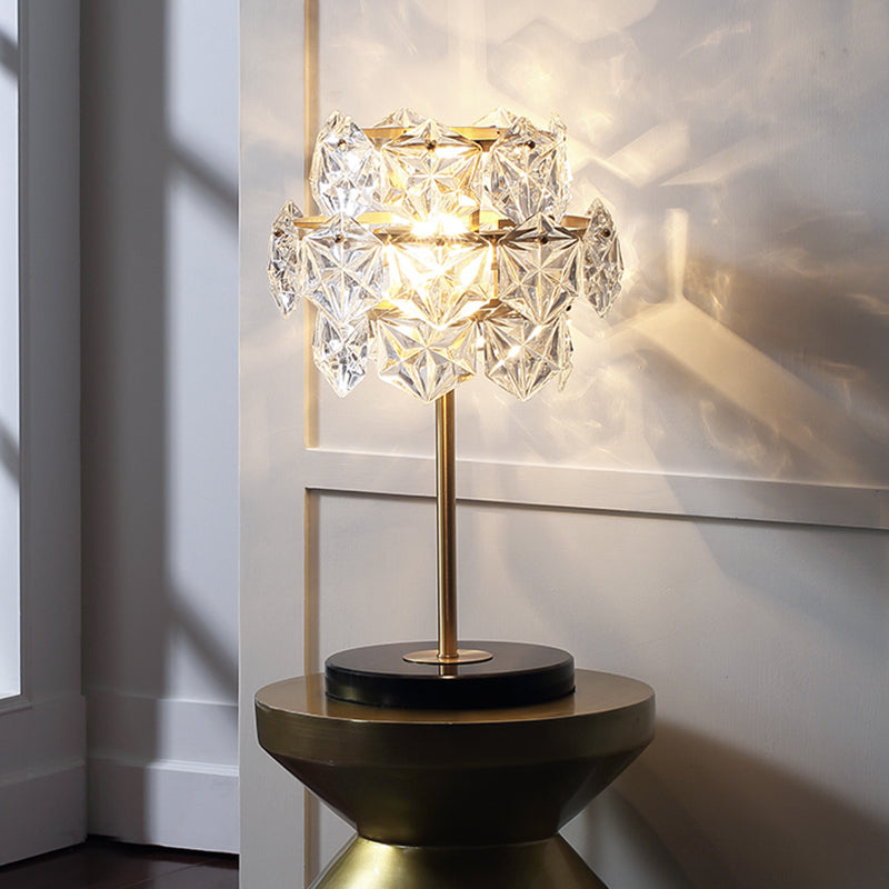 Contemporary Gold Ice Flower Crystal Reading Lamp Hexagonal Task Lighting 6 Heads