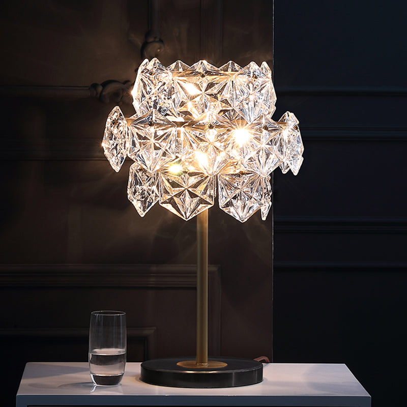 Contemporary Gold Ice Flower Crystal Reading Lamp Hexagonal Task Lighting 6 Heads