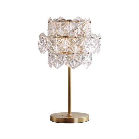 Contemporary Gold Ice Flower Crystal Reading Lamp Hexagonal Task Lighting 6 Heads