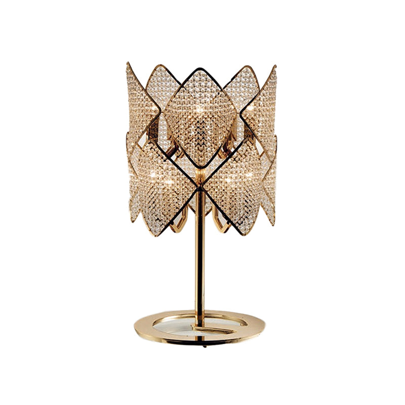 Modern Gold Rhombus Desk Lamp With Led Lighting And Crystal Bead Accent